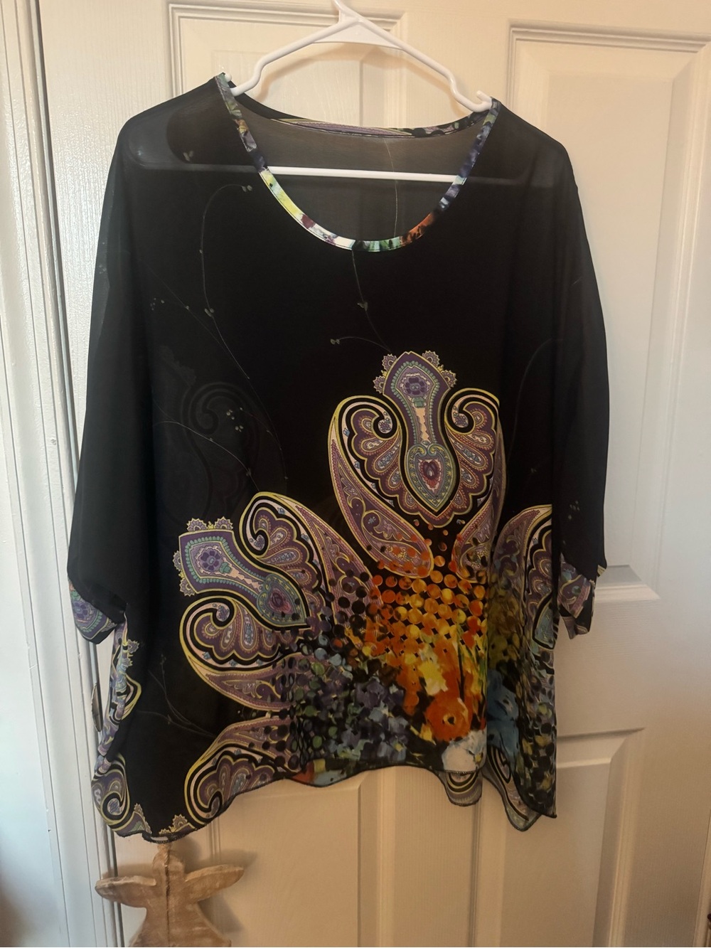 Women’s Sheer Black Floral Paisley Print Blouse